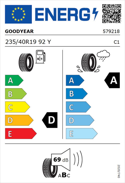 Tyre Label for Goodyear Eagle F1 Asymmetric 2 235/40R19 92Y