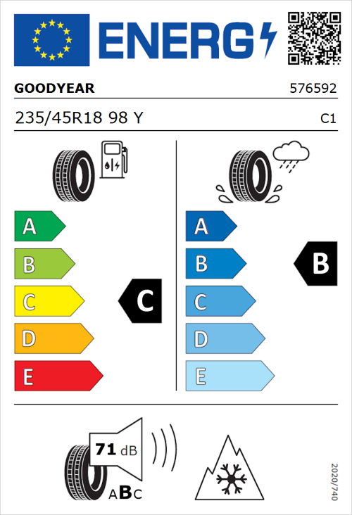 Tyre Label for Goodyear Vector 4Seasons Gen-3 235/45R18 98Y