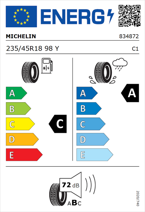 Tyre Label for Michelin Pilot Sport 5 235/45R18 98Y