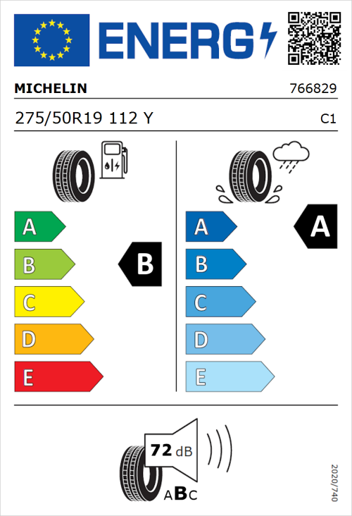 Tyre Label for Michelin Latitude Sport 3 275/50R19 112Y