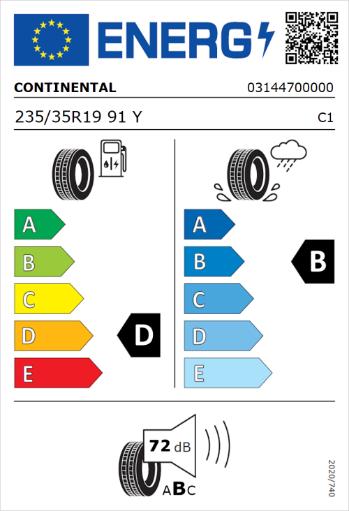 Tyre Label for Continental SportContact 6 235/35R19 91Y