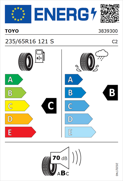 Tyre Label for Toyo NANOENERGY VAN 235/65R16 121S