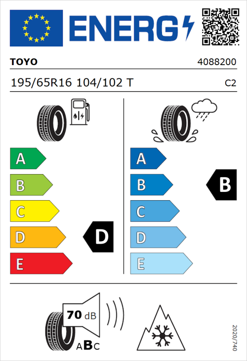 Tyre Label for Toyo NANOENERGY VAN 195/65R16 104/102T