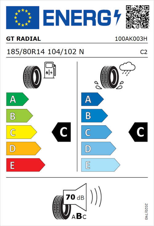Tyre Label for GT Radial KARGOMAX ST-6000 185/80R14 104/102N