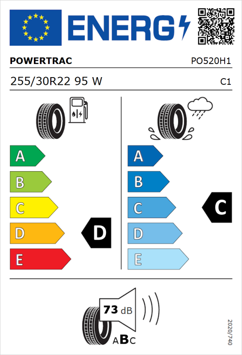 Tyre Label for Powertrac City Racing 255/30R22 95W